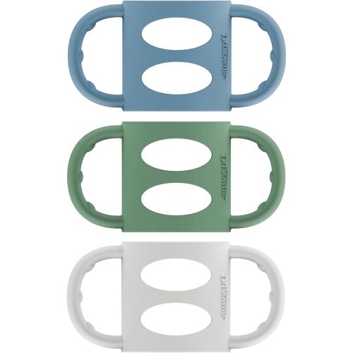 Dr. Brown's Narrow Baby Bottle Handles, 100% Silicone, Easy Grip Removable Handles for Bottle to Sippy Cup Transition, Blue/Gray/Green, 3-Pack, 4m+