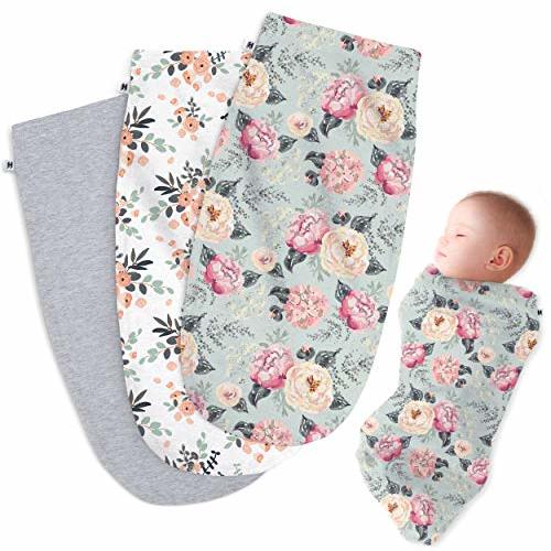 Henry Hunter Baby Swaddle Sack | The Simple Swaddle | Soft Stretchy Cotton Swaddles for Newborns | Baby Swaddles 0-3 Months, Swaddle Blankets Baby Girl, Pack of 3, Peony | Bouquet | Light Heather