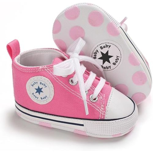 Unisex Baby Girls Boys Canvas High-top Shoes, Newborn Infant Anti-Slip Soft Sole Frist Walking Breathable Sneakers