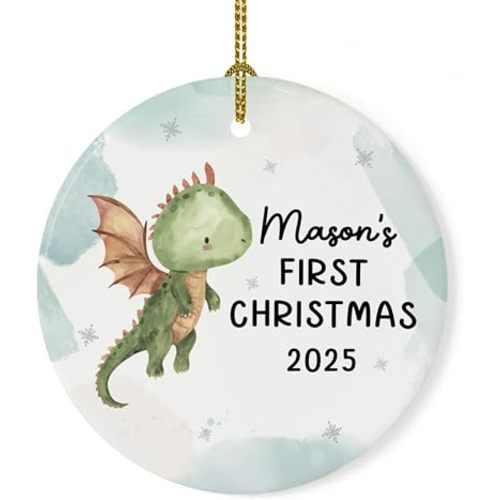 Andaz Press 3.5" Metal Personalized Christmas Dragon Ornament 2026, Cute Baby Dragon First Christmas Ornament Custom Christmas Ornaments, Ornaments for Christmas Tree for Boys and Girls