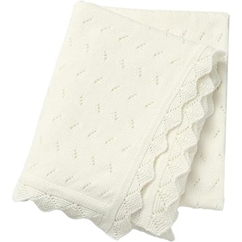 Baby Blanket 100% Cotton Knit Swaddle Soft Newborn Receiving Blanket Cozy for Boy/Girl Crib,Stroller White 40x30in