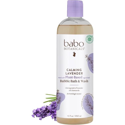 Babo Botanicals Calming Lavender 2-in-1 Bubble Bath & Wash - Relaxing Chamomile & Lavender - EWG Verified- Vegan- For all ages- Scented with Lavender Essential Oil
