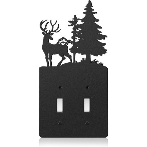 Lothee Metal Bear Switch Covers Moose Tree Mountain Elk Black Light Plate Forest Outlet Cover Toggle Switch Wall Plate Cover for Home Bedroom (Duplex Switchs)