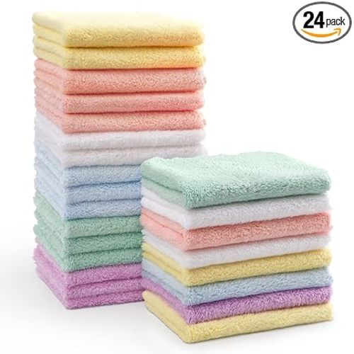 HOMEXCEL Baby Washcloths 24 Pack-Microfiber Coral Fleece Baby Bath Face Towel 7 x 9 Inch Extra Absorbent and Soft Burp Cloth and Wash Cloths for Newborn-Infants and Toddlers-Gentle On Sensitive Skin
