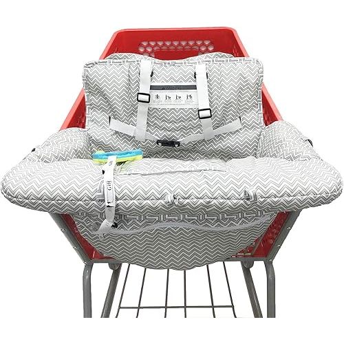 Portable 2-in-1 Grocery Cart Seat Cover and Baby Highchair Cover (Gray Chevron)