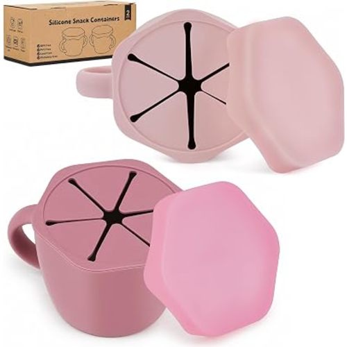 2-Pack Silicone Snack Cups with Lid & Grip Handle for Toddlers