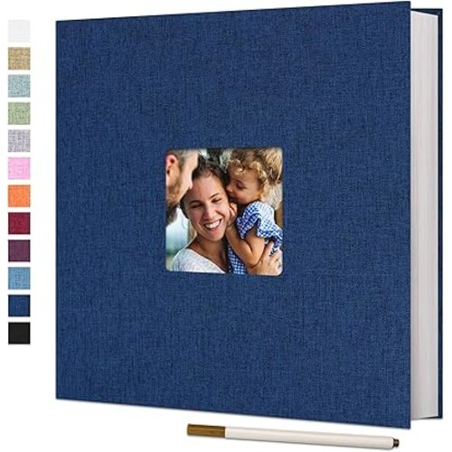 Vienrose Large Photo Album Self Adhesive for 4x6 8x10 Pictures Linen Scrapbook Album DIY 60 Blank Pages with A Metallic Pen