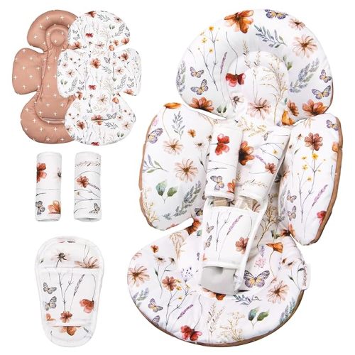 Generic Infant Car Seat Insert Compatible with Mamaroo Swing & Graco Swing and Infant Car Seat, Newborn Insert Baby Head Body Support, Reversible Design, Breathable Fabric, 1Pcs - Brown Wildflower