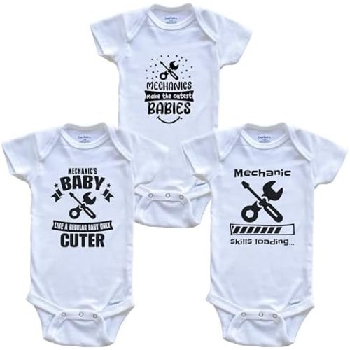 Really Awesome Shirts Mechanic Funny Cute Baby Bodysuit Bundle (3 Piece Set)