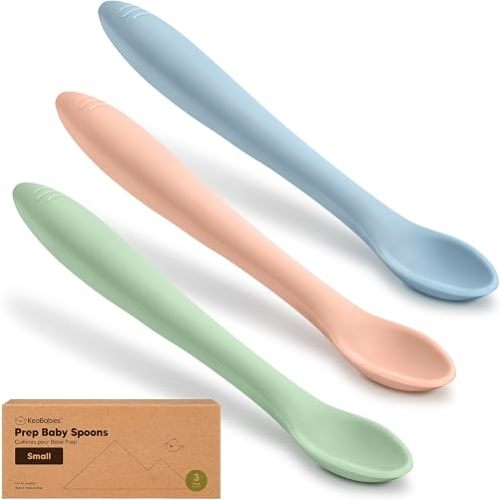KeaBabies Silicone Baby Spoons Self Feeding 6-12 months, 3pk, Mellow, Small