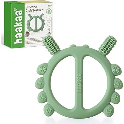 Haakaa Silicone Crab Baby Teether,Teething Toys,360° Baby Toothbrush Head for Infant Self-Brushing Training,Food-Grade Silicone,Pea Green