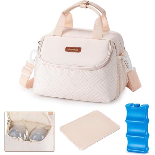 Breastmilk Cooler Bag with Ice Pack Fits 6 Baby Bottles up to 9 Ounce, Wearable Breast Pumps Cooler Bag for Nursing Mom Daycare, Work, Travel- White