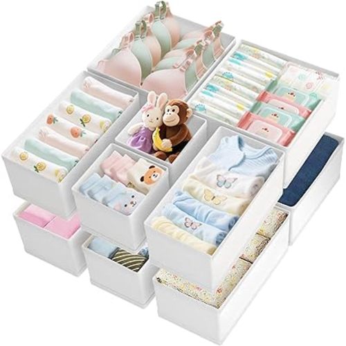 Dorisun Drawer Organizer Clothes Dresser Closet Organizers For Baby Clothes Underwear Sock (White, 12 Pack)