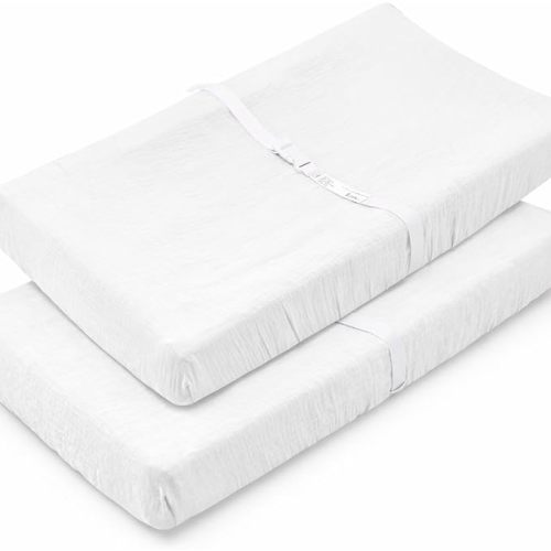 2 Pack White Muslin Changing Pad Cover for Baby Girl & Boys- Neutral Breathable Soft Diaper Changing Pad Sheets Fitted Portable Travel Changing Pad 17"x 33"- Nursery Décor