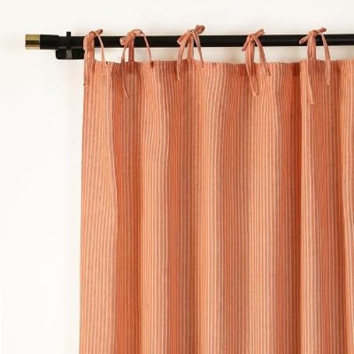 THE ART BOX Gauze Striped Curtains, Boho Linen Blend Gauze Tie Top Hanging Curtains 2 Panel Set, Light Filtering Door Window for Bedroom/Living Room Home Décor Orange on White (L72”xW42” Each Panel)