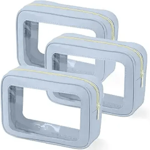 3PCS Clear Toiletry Bag,TSA Approved Travel Makeup Pouch with Zipper for Cosmetics and Toiletries,Diaper Bag Organizer Pouch Set,Women's Purse Organizer and Clear Car Bag