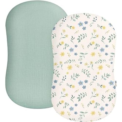 Muslin Baby Lounger Cover 2 Pack, Soft Breathable Newborn Lounger Pillow Cover for Boys Girls Infant (Spring Garden)