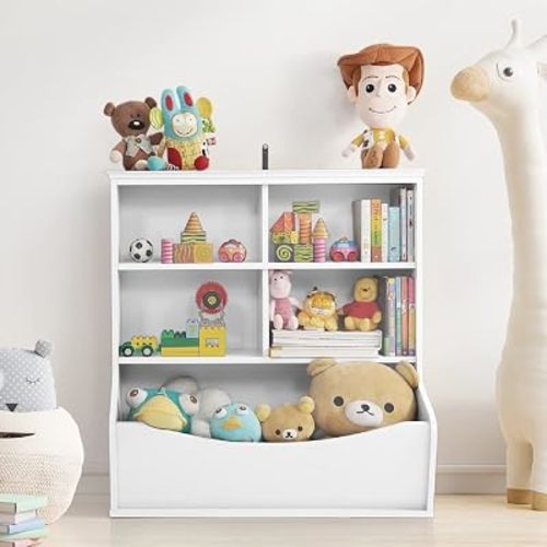 CAPHAUS Kids' Toy Storage Organizer, Open Storage Cubby, Multifunctional Book, Toy Storage Cabinet, Book, Shelf for Nursery, Playroom, Closet, Home Organization Toy Bookcase, E. White-33'' Height