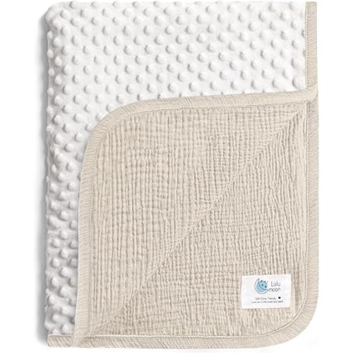 lulumoon Baby Blankets for Newborn Unisex: Thermal Minky Dotted Backing - Muslin Receiving Blanket for Baby Essential & Registry Gift 30"x40"(Ivory)