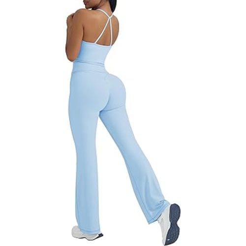 OMKAGI 2 Piece Workout Sets for Women Padded Tank Tops Flare Leggings Pilates Outfits