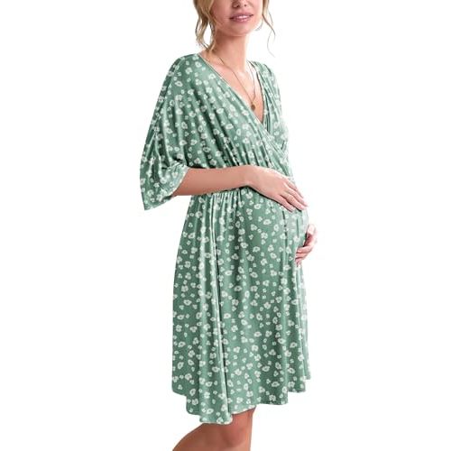 Ekouaer 3 in 1 Labor/Delivery/Hospital Gown Maternity Dress Nursing Nightgown Sleepwear for Breastfeeding