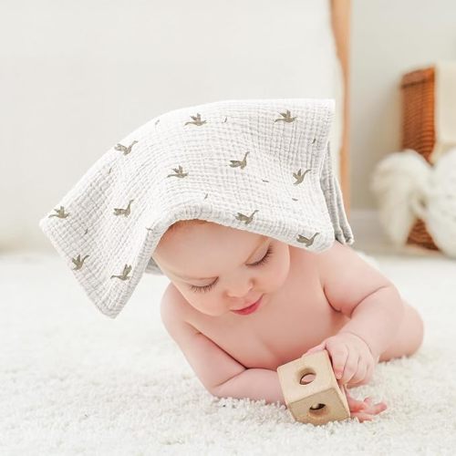 Bearmoss 6 Pack Muslin Burp Cloths for Baby, 100% Cotton Soft Large Burping Cloths for Unisex, Boy, Girl, 23.6" X 23.6" Newborn Essentials Absorbent Milk Spit Up Rags (White Apricot)