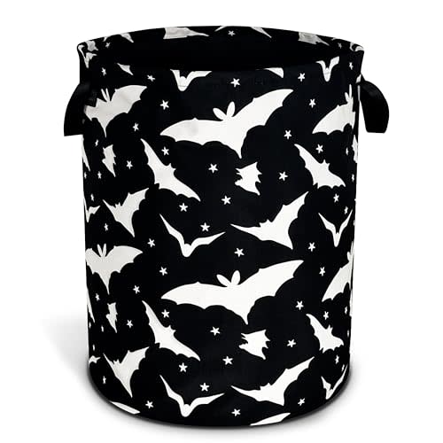 Goth Bats Laundry Basket Halloween Foldable Oxford Cloth Funny Tote Bag Laundry Hamper Clothes Storage Bucket Organizer For Bathroom/Laundry Storage/Bedroom Storage Basket 18.9x16.5 Inch