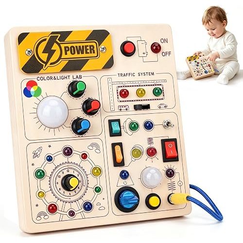 Wooden Busy Board for 1 Year Old, Montessori Toys & Gifts for Toddlers 1-3