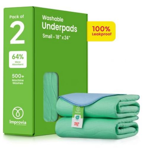 IMPROVIA® Washable Bed Pads for Incontinence, Waterproof Reusable, 18 x 24 in, 2-Pack (Green & Blue)