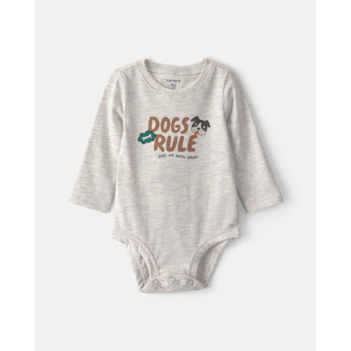 Baby 'Dogs Rule' Long-Sleeve Graphic Bodysuit - Grey | Carter's