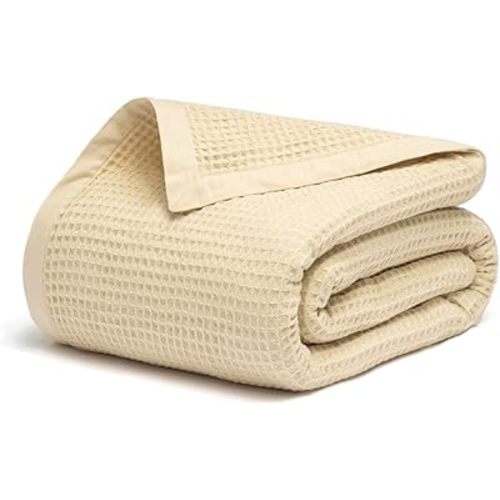 Salt Earth GOTS Certified 100% Organic Cotton Throw Blanket, 60" X 80" Waffle Blankets & Throws for Bed, Throw Blanket for Couch,Modern and Cozy Blanket, All Seasons, Comfy Soft Blanket (Parchment)
