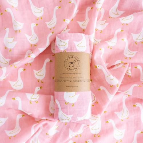 Tiny Alpaca | Swan Baby Blankets | Large Baby Organic Cotton Muslin Blanket | 47''x47'' | Baby Swaddling Wrap | Baby Shower Gift