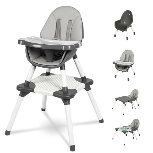 Gofirst 6 in 1 Baby High Chair,Convertible High Chairs for Babies and Toddlers/Booster Seat/Table and Chair Set,Babies Feeding Chair/5-Point Harness,4-Position Removable Tray&PU Cushion Baby Highchair
