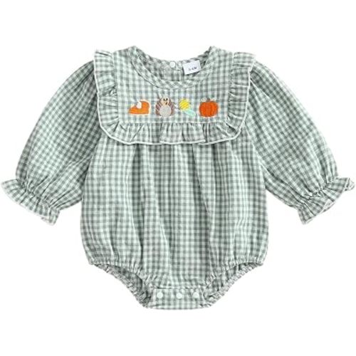 Baby Girl Easter Outfit Bunny Embroidered Long Sleeve Plaid Bubble Romper Cute Infant Girl Spring Clothes