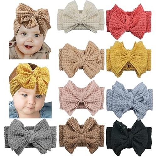 JIAHANG Baby Waffle Knitting Hair Bow Turban Knotted Head Wraps, Hair Bows Headbands for Infant Toddler Girls