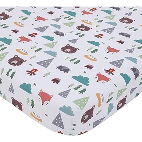 NoJo Retro Happy Camper Green, Aqua, Orange & White Fitted Nursery Crib Sheet, Green, Aqua, Orange, Grey