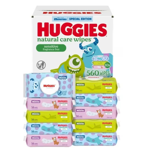 Huggies Natural Care Sensitive Little Monsters Edition Baby Wipes, 10 Pack, 560 Wipes