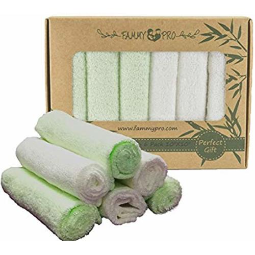 FAMMY Bamboo Baby Washcloths & Towels - Ultra Soft & Absorbent for Baby’s Skin & 100% Natural, Dye Free, Reusable Wipes 10”X10” (6-Pack) - Green