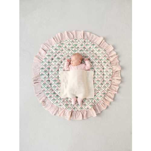 Block Print Quilted Play Mat with Ruffle Edge, 117cm Diameter, Cotton