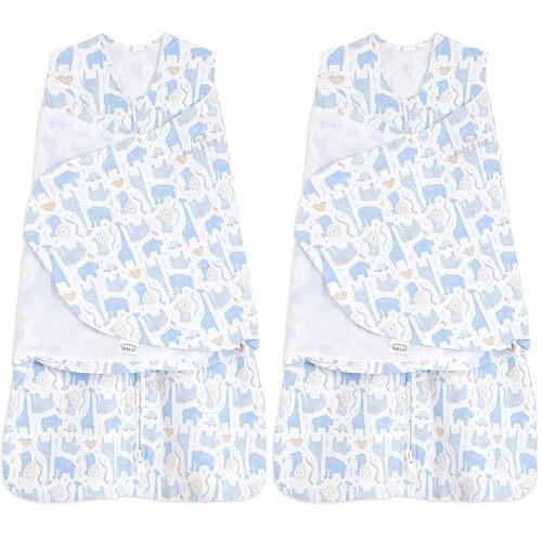 HALO 100% Cotton Sleepsack Swaddle, 3-Way Adjustable Wearable Blanket, TOG 1.5, Blue Safari, Newborn, 0-3 Months (Pack of 2)