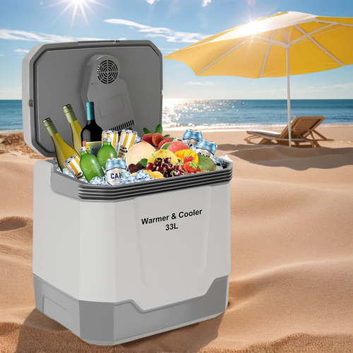 Yeshouse 35QT (33L) Portable Electric Cooler & Warmer  12V/110V Dual-Power Car Refrigerator for Vehicle, Home, Camping | Auto-Locking Handle | AC/DC Plug-In | Compact Freezer Fridge