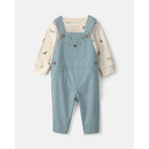 Baby Boy 2-Piece Wolf Long-Sleeve Overall Set - Blue/Cream | Carter's