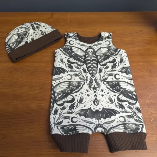 Goth Baby Swaddle Blanket Set with Hat, Spooky Bat Newborn Receiving Blanket, Gothic Nursery for Witchy Baby,  - OVERALL ROMPER