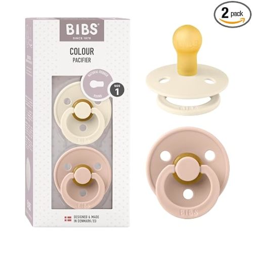 BIBS Pacifiers Colour Collection | Natural Rubber Baby Pacifier | Set of 2 BPA-Free Soothers | Made in Denmark | 0+ Months (Pack of 2) | Blush/Ivory