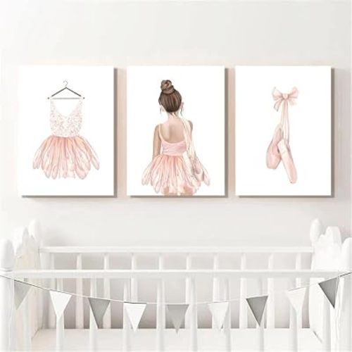 ZYRQART Ballet Dance Girl Baby Nursery Wall Art Canvas Posters And Prints Pink Dress Nordic Kids Decoration Picture Room Decor Painting No frame (12X16 Inch Unframed)