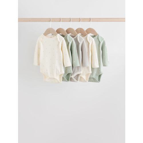 Sage Green Baby Long Sleeve Bodysuits 5 Pack