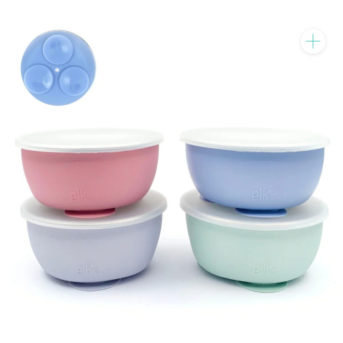 Stainless Steel Bowl with Silicone Suction Sleeve + Lids