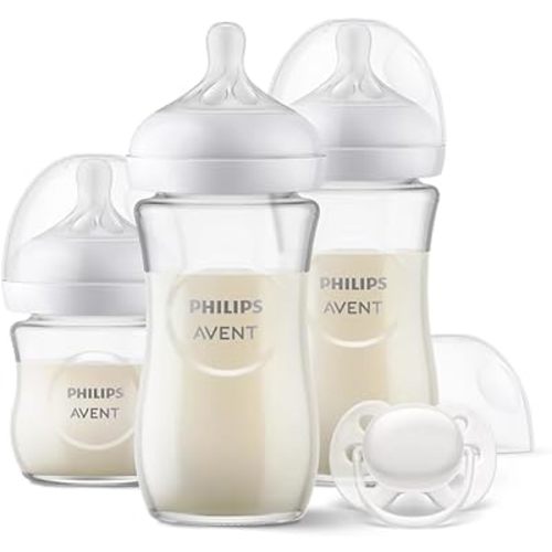 Philips Avent Baby Bottle Starter Set Glass - 3 Bottle (1 x 120ml, 2 x 240ml, Bottle Brush, 1 x Ultra-Soft Soother), SCD878/11