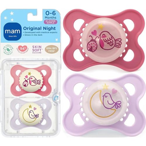 MAM Original Baby Pacifiers 0-6 Months, Glows in The Dark, 2 Pack
