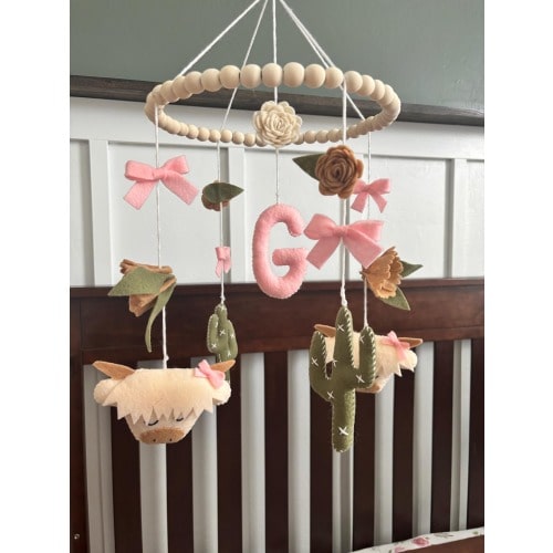 Highland Cow, Cactus, Flower & Bow Baby Nursery Mobile